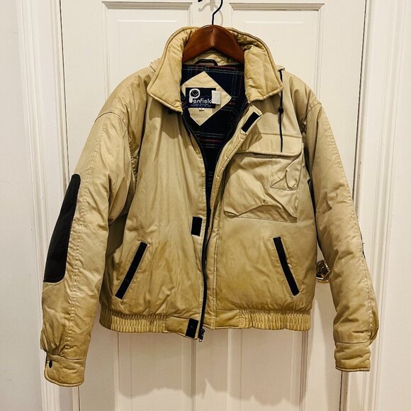 Vintage Penfield Distressed Down Puffer Jacket Coat with Leather Elbow Patches L - Picture 1 of 16